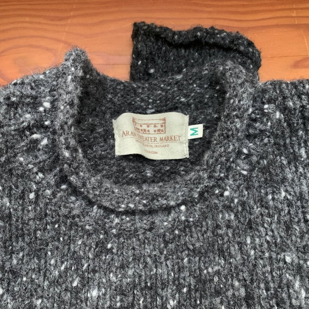 Aran Roll-neck Fisherman's Sweater, 100% Wool, CHARCOAL and NAVY